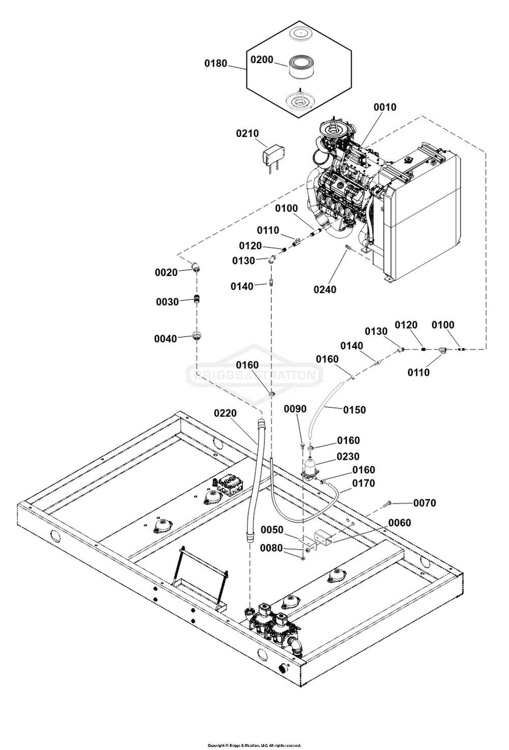 Engine Group Diagram and Parts List for 080018-02  Briggs and Stratton Generator